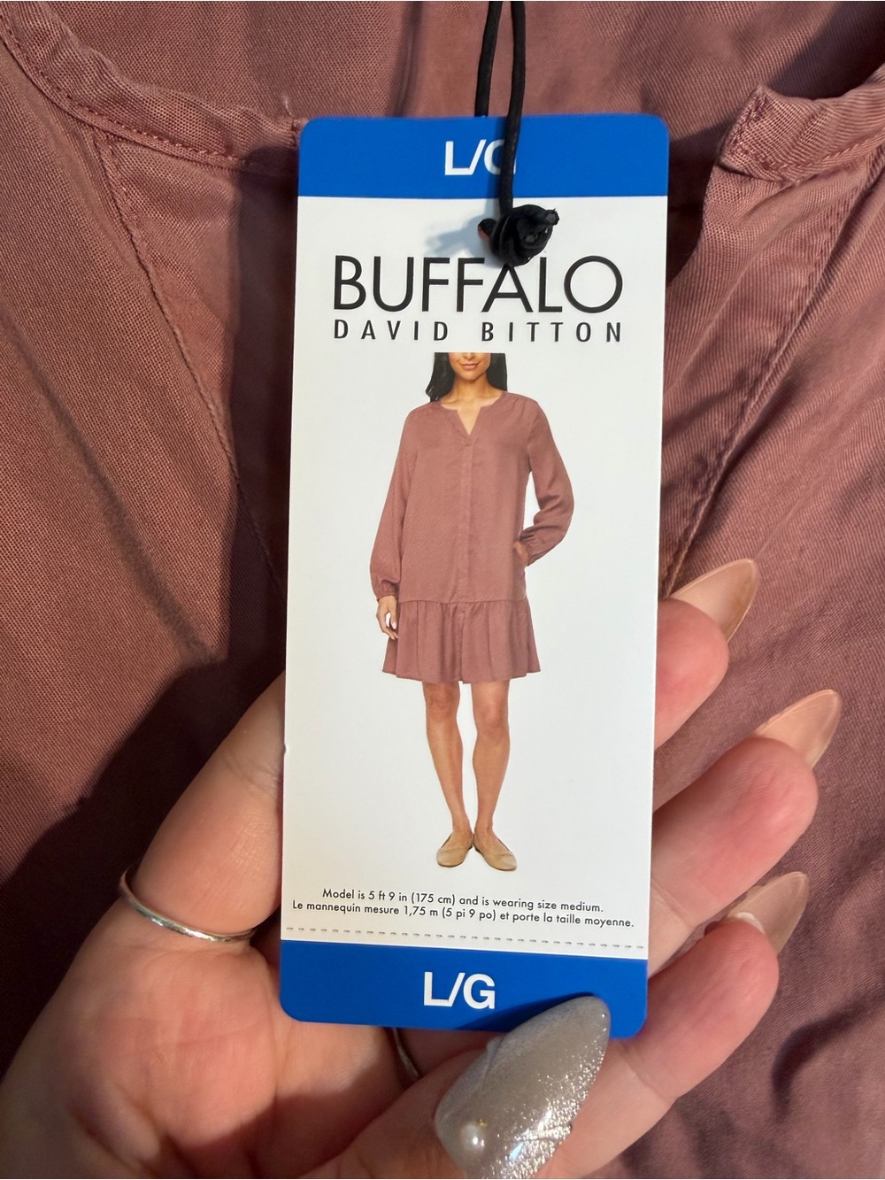 Buffalo David Bitton Dusty Mauve Long-Sleeve V-Neck Ruffle Dress